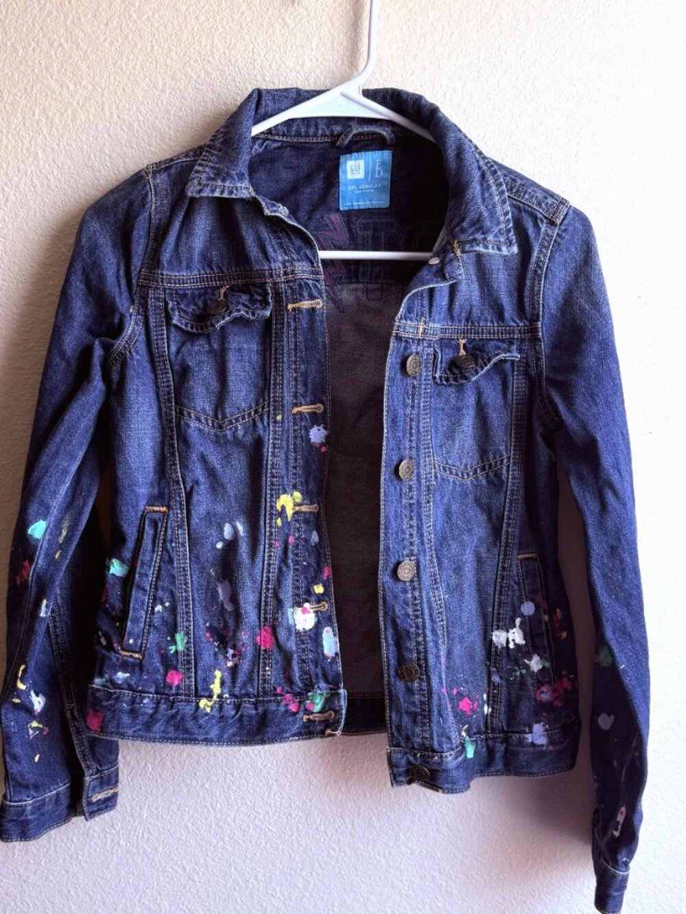 GAP Kids ED Ellen DeGeneres Denim Jacket ARTIST Paint Splatter XXL Regular